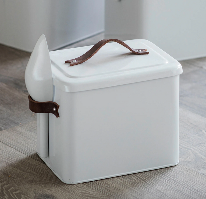 Small Pet Food Bin With Leather Handle - Chalk White