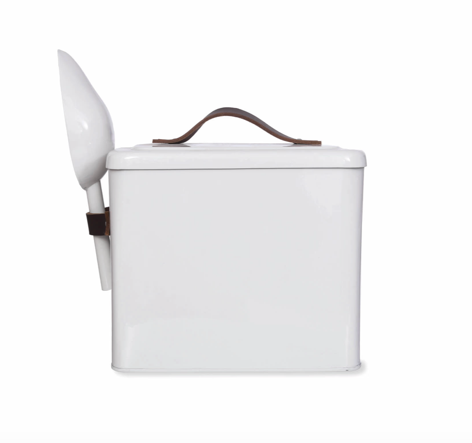 Small Pet Food Bin With Leather Handle - Chalk White