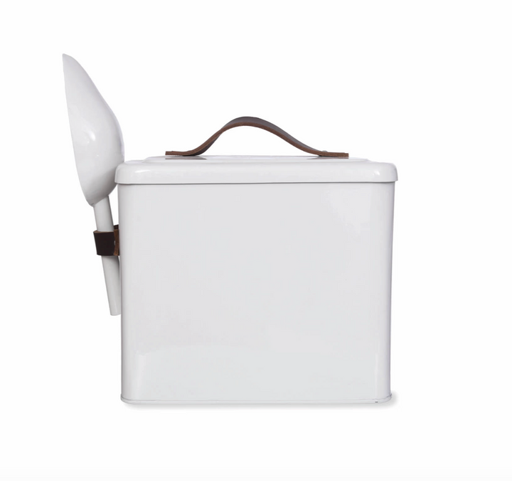 Small Pet Food Bin With Leather Handle - Chalk White