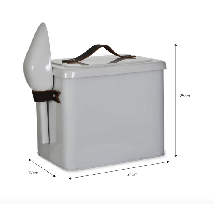 Small Pet Food Bin With Leather Handle - Chalk White