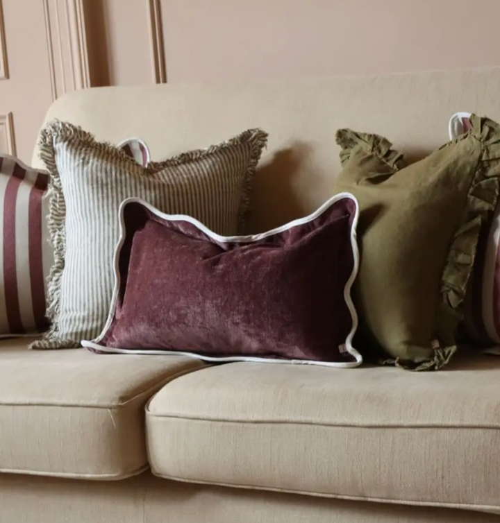 Ellenvale - Ruffled Linen Cushion Cover - Olive Green (45cm x 45cm)
