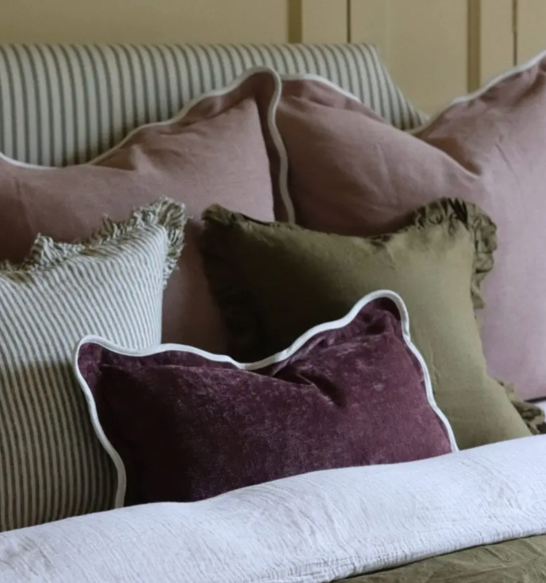 Ellenvale - Ruffled Linen Cushion Cover - Olive Green (45cm x 45cm)