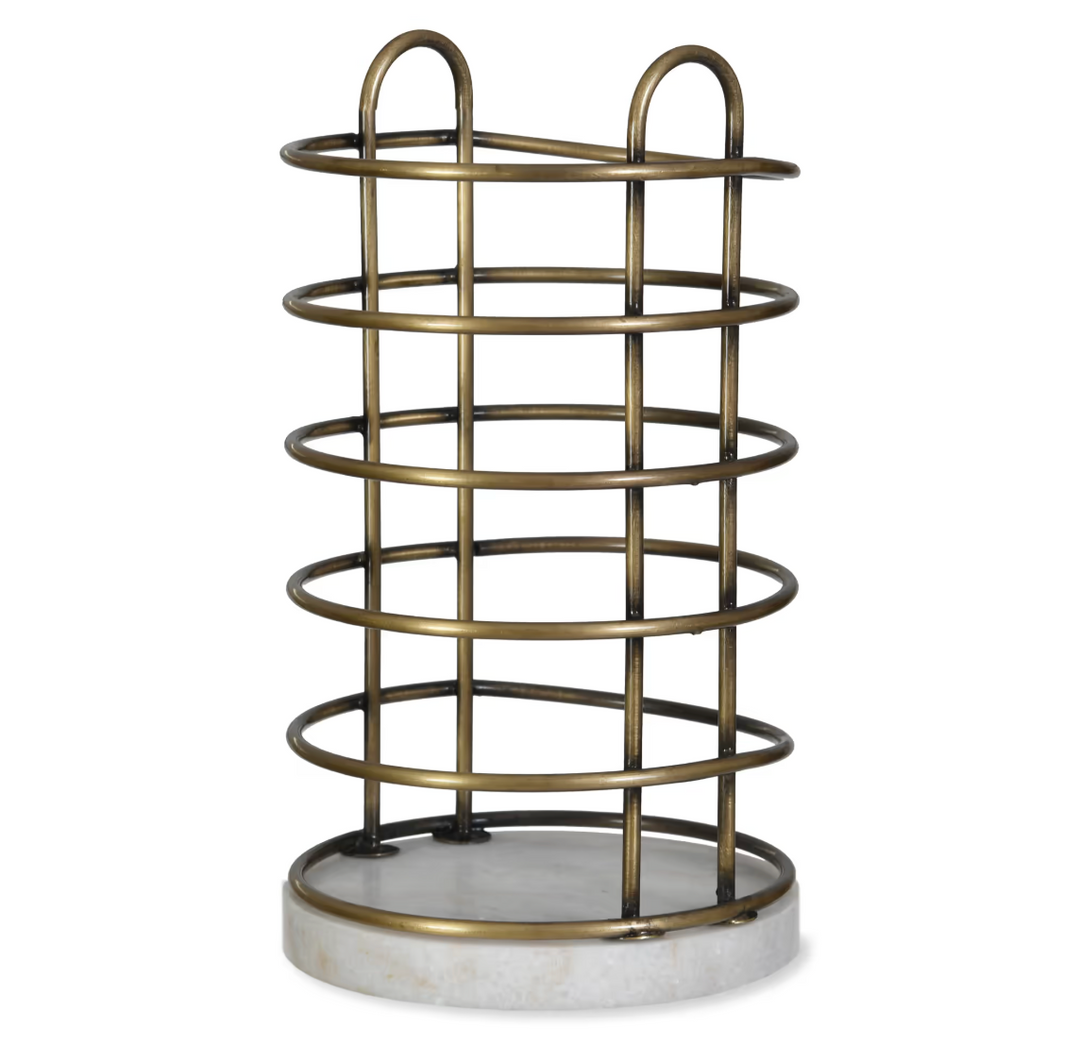 Utensil Holder - Antique Brass &amp; Marble