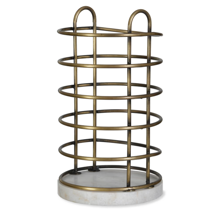 Utensil Holder - Antique Brass &amp; Marble