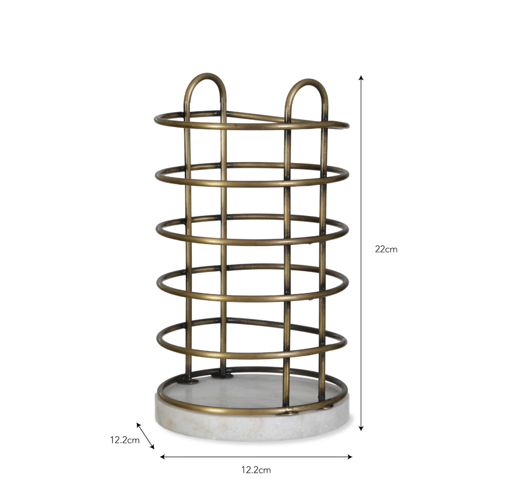 Utensil Holder - Antique Brass &amp; Marble