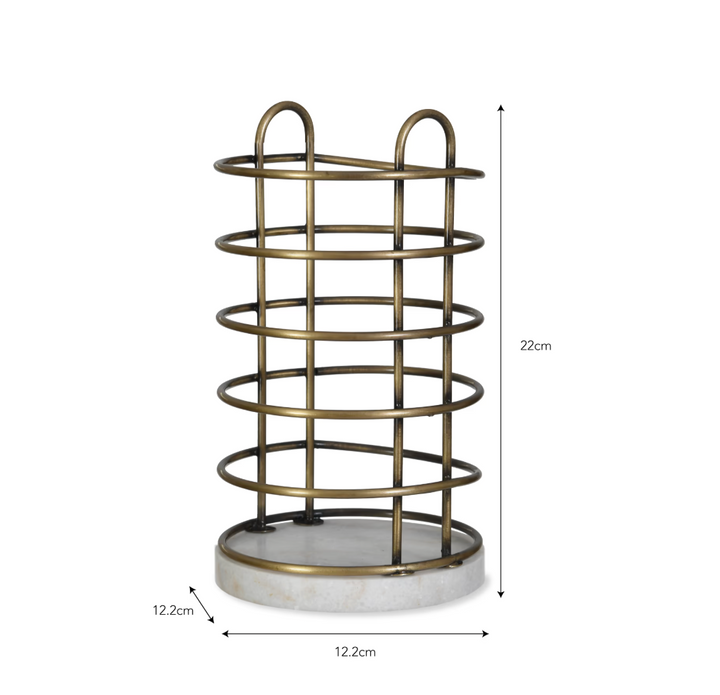 Utensil Holder - Antique Brass &amp; Marble