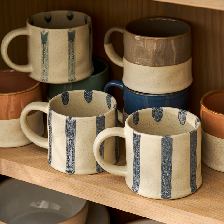 Set Of 2 Striped Stoneware Mugs - Ink Blue