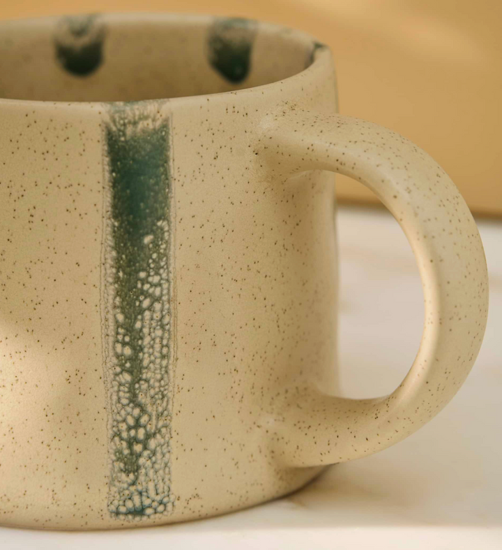 Set Of 2 Striped Stoneware Mugs - Rosemary Green