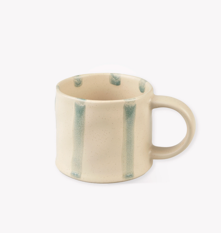 Set Of 2 Striped Stoneware Mugs - Rosemary Green