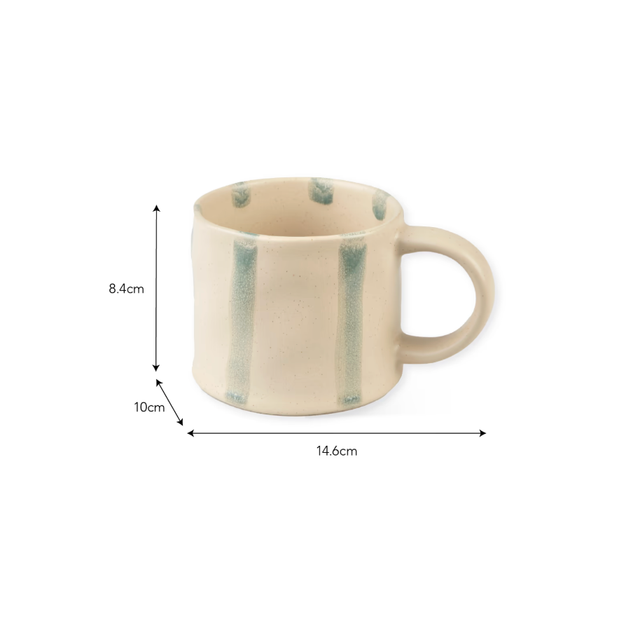 Set Of 2 Striped Stoneware Mugs - Rosemary Green