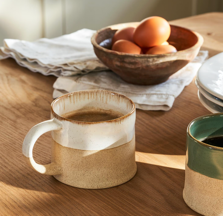 Set Of 2 Half Glazed Stoneware Mugs - Rustic White