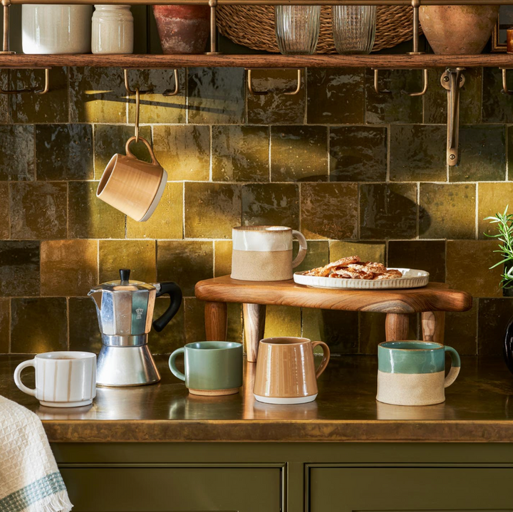 Set Of 2 Half Glazed Stoneware Mugs - Rustic White