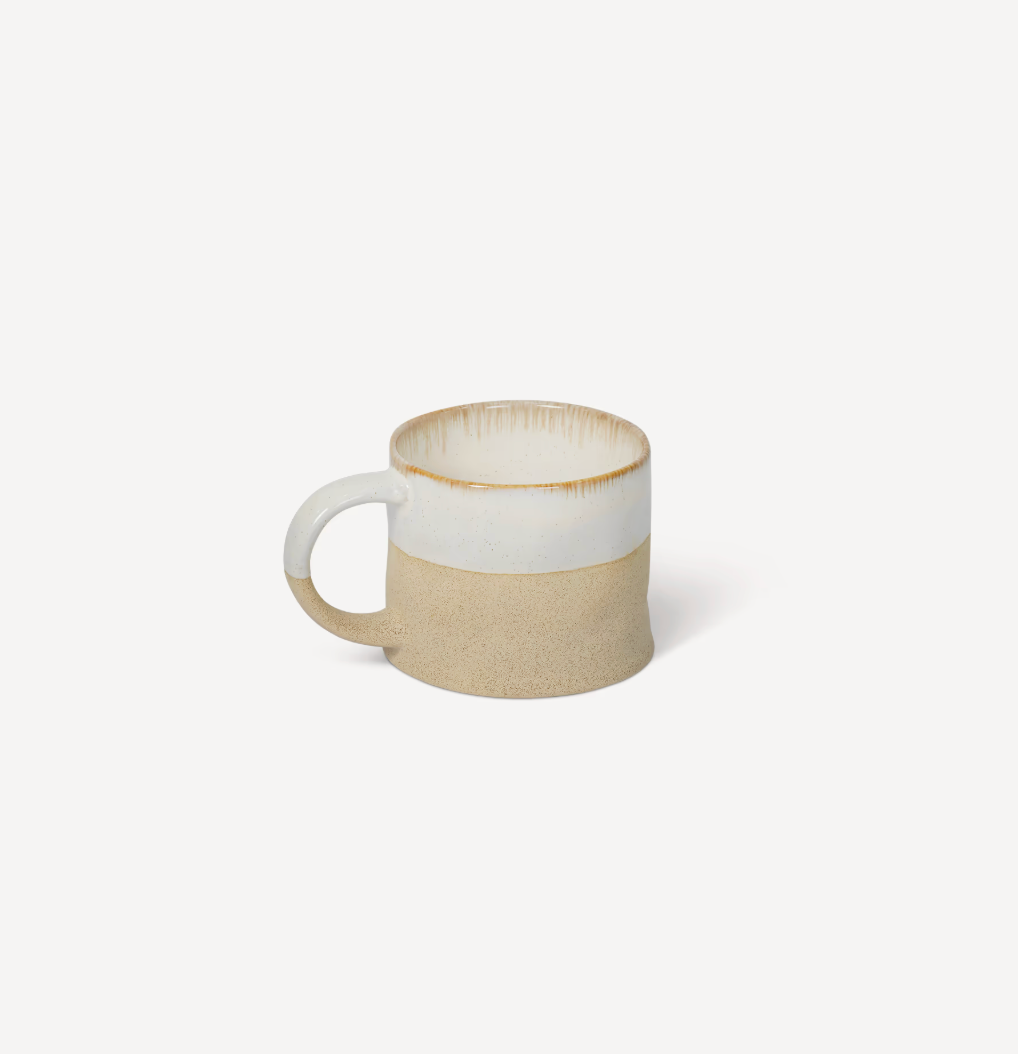 Set Of 2 Half Glazed Stoneware Mugs - Rustic White