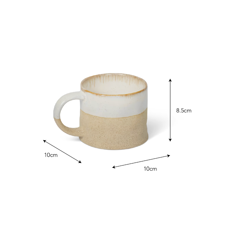 Set Of 2 Half Glazed Stoneware Mugs - Rustic White