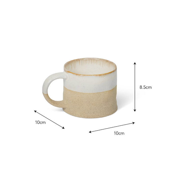 Set Of 2 Half Glazed Stoneware Mugs - Rustic White