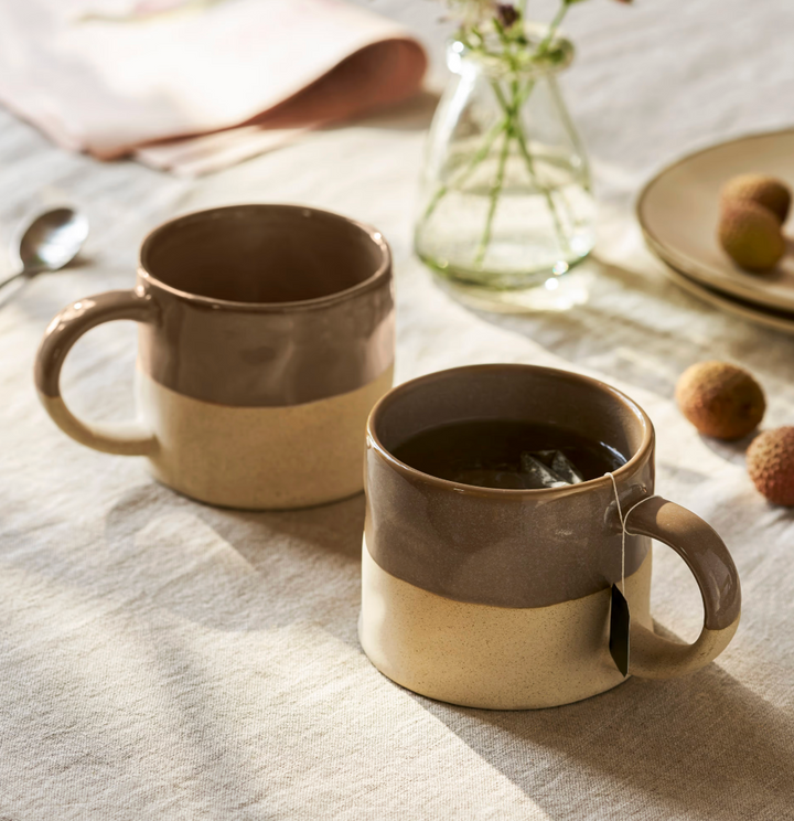 Set Of 2 Half Glazed Stoneware Mugs - Truffle