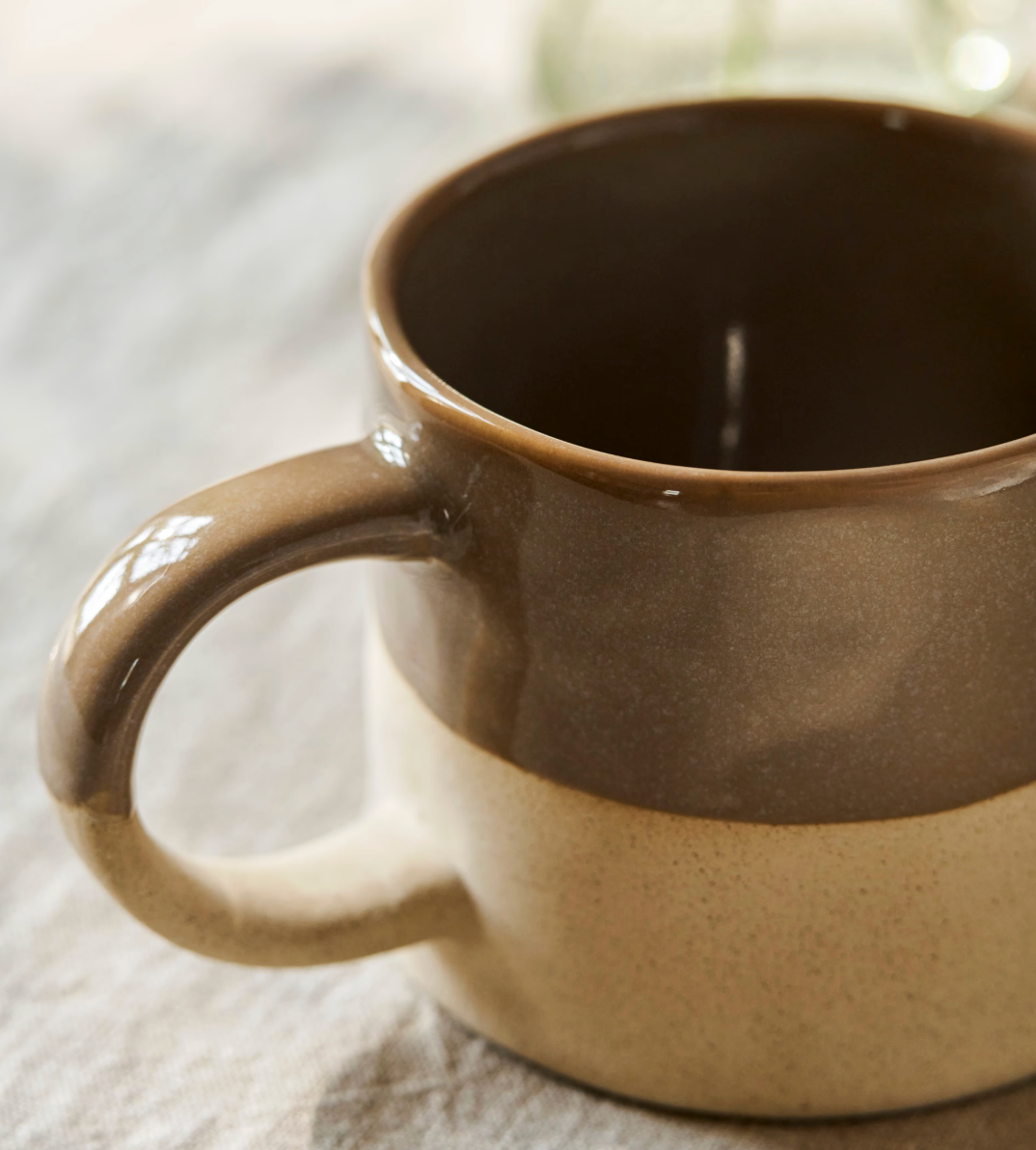 Set Of 2 Half Glazed Stoneware Mugs - Truffle