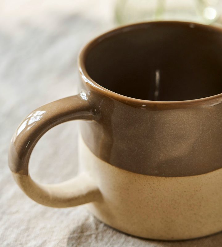 Set Of 2 Half Glazed Stoneware Mugs - Truffle