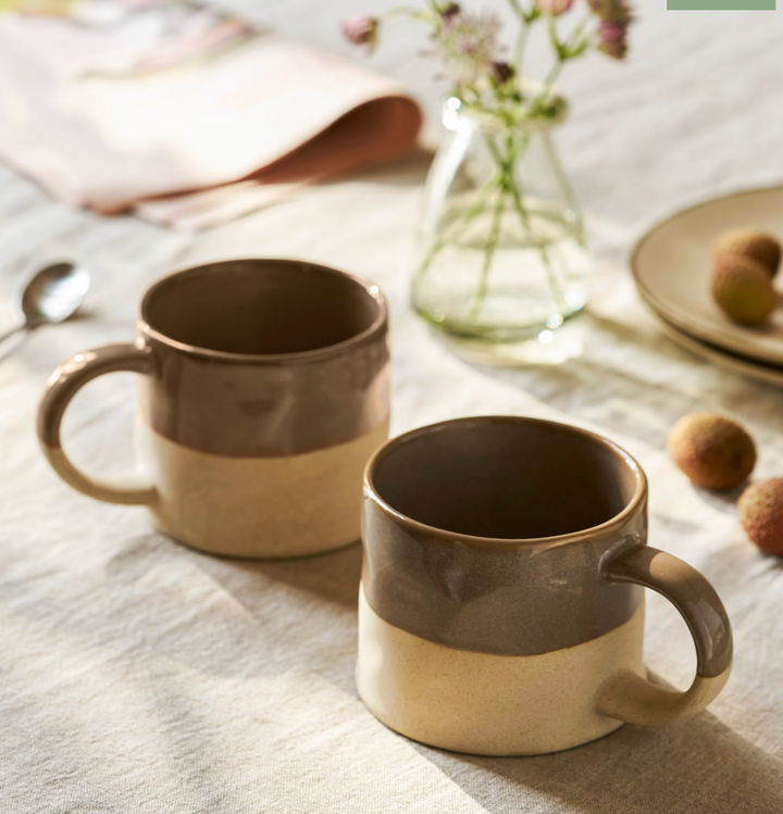 Set Of 2 Half Glazed Stoneware Mugs - Truffle