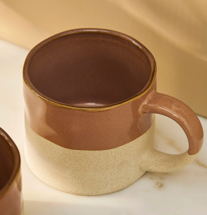 Set Of 2 Half Glazed Stoneware Mugs - Terracotta