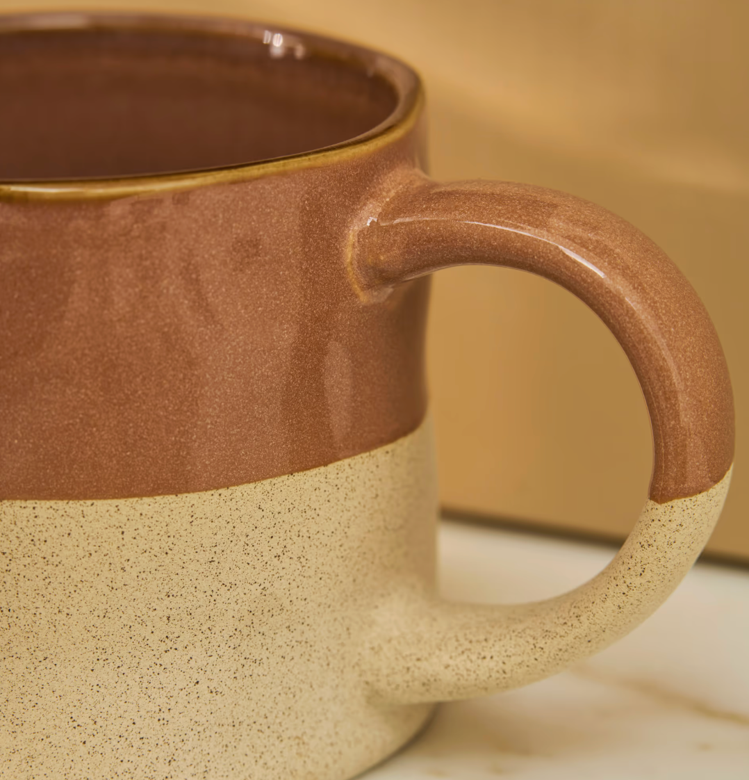 Set Of 2 Half Glazed Stoneware Mugs - Terracotta