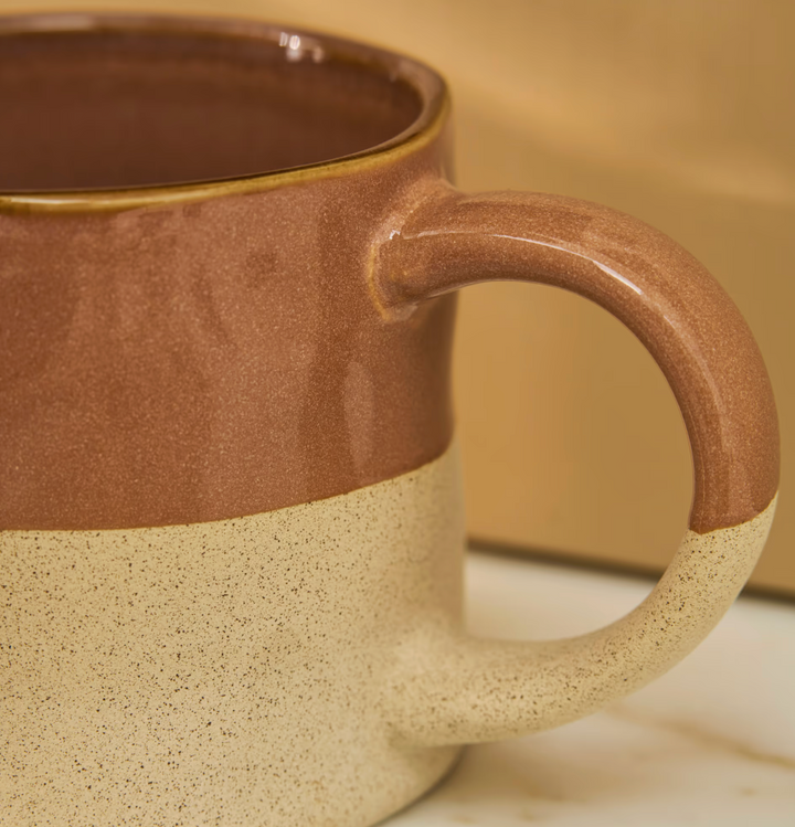 Set Of 2 Half Glazed Stoneware Mugs - Terracotta