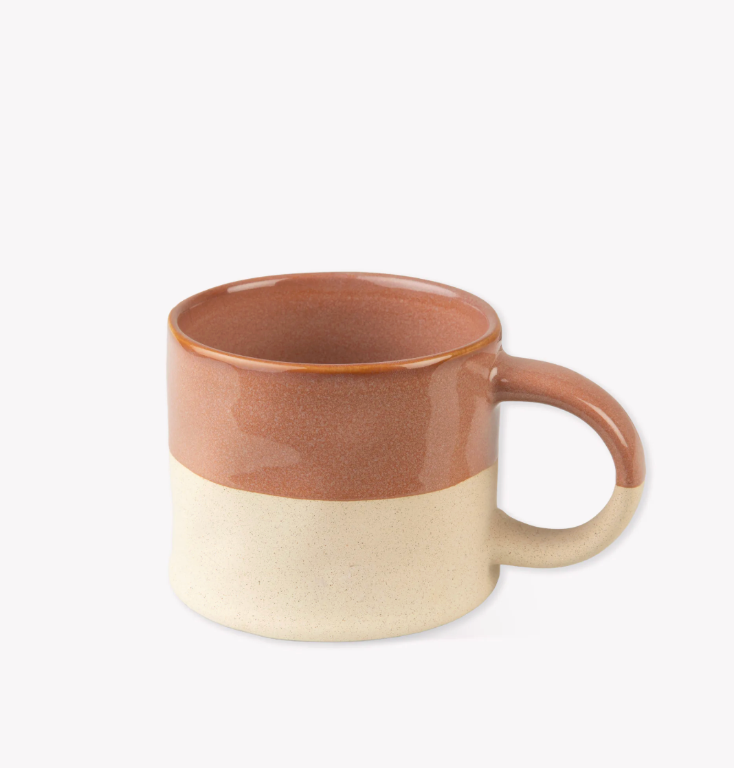 Set Of 2 Half Glazed Stoneware Mugs - Terracotta