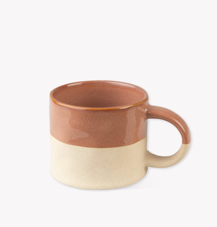Set Of 2 Half Glazed Stoneware Mugs - Terracotta