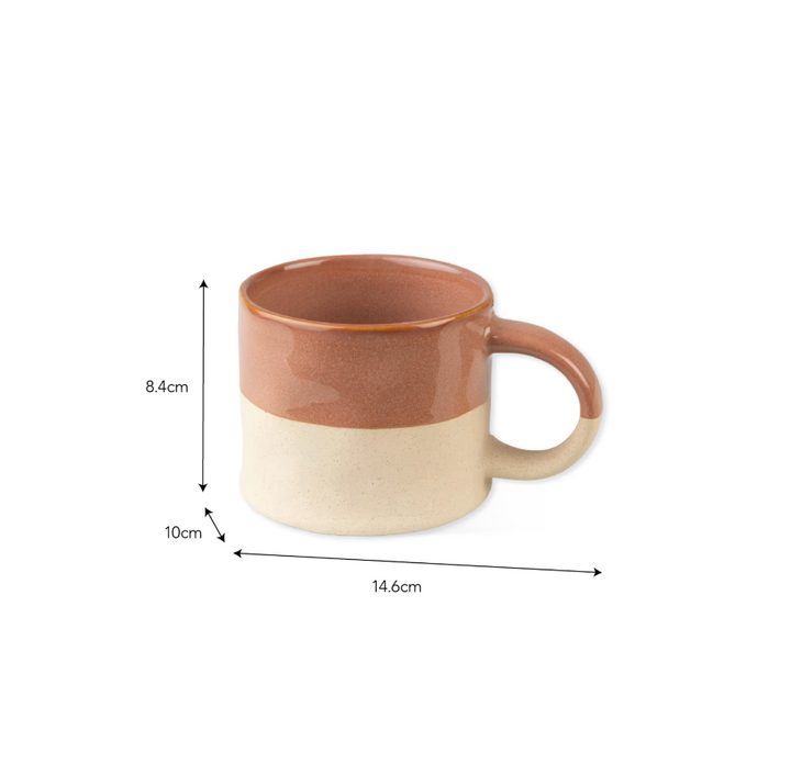 Set Of 2 Half Glazed Stoneware Mugs - Terracotta