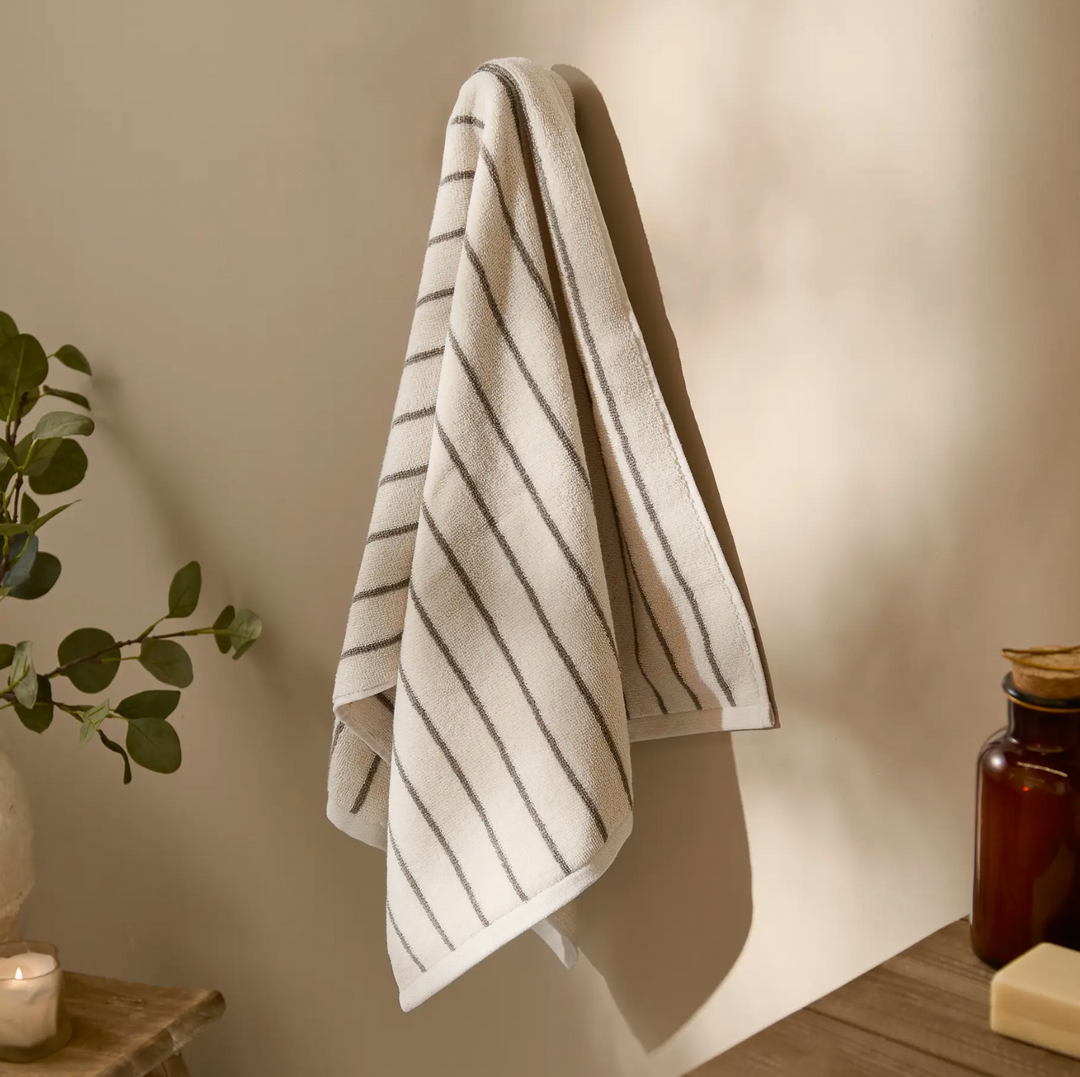 Narrow Stripe Cotton Hand Towel - Mole