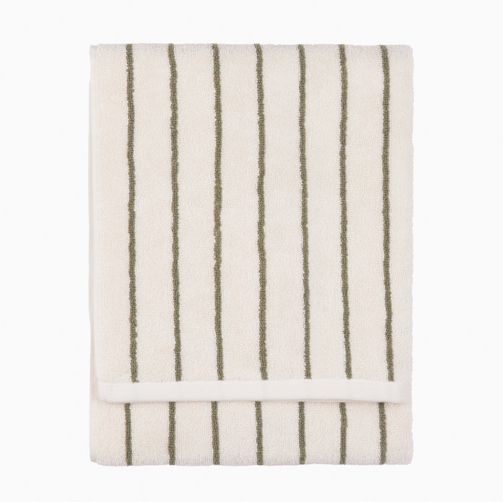Narrow Stripe Cotton Hand Towel - Olive Green