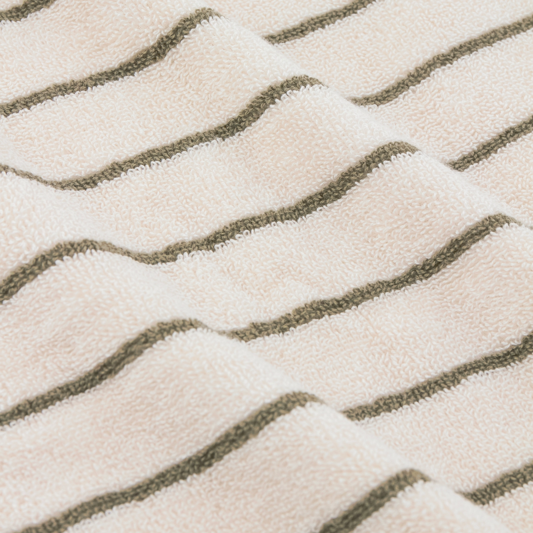 Narrow Stripe Cotton Hand Towel - Olive Green