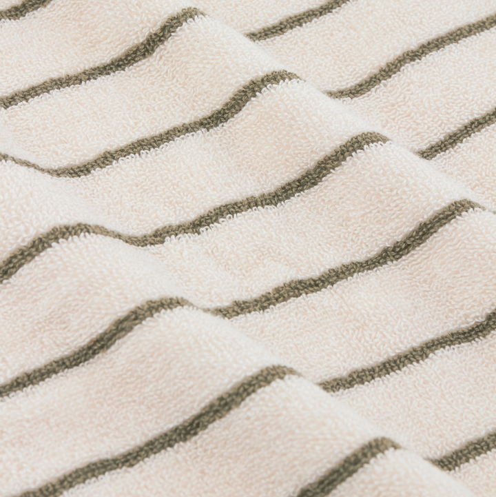 Narrow Stripe Cotton Hand Towel - Olive Green