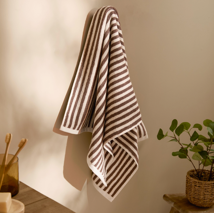Stripe Cotton Hand Towel - Chocolate Brown