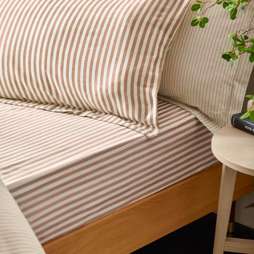 Striped Pillow Case Pair - Pecan