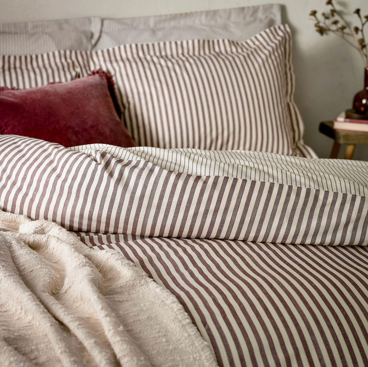 Double Striped Duvet Cover Set - Beetroot