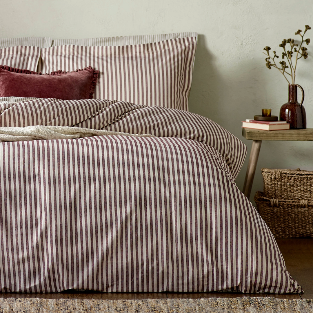 Double Striped Duvet Cover Set - Beetroot
