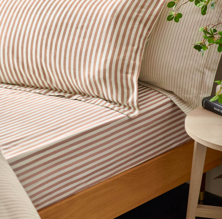 Single Narrow Stripe Fitted Sheet - Pecan