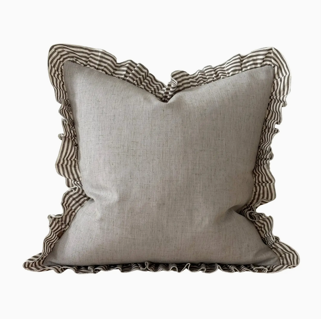 Dark Brown Stripe Ruffle Edge Cushion Cover (45cm x 45cm)
