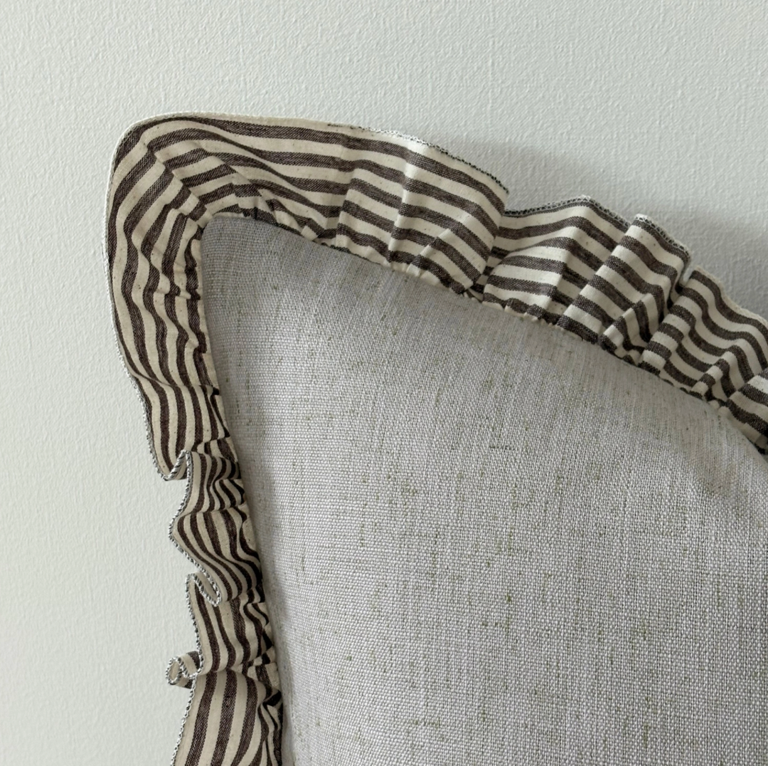 Dark Brown Stripe Ruffle Edge Cushion Cover (45cm x 45cm)