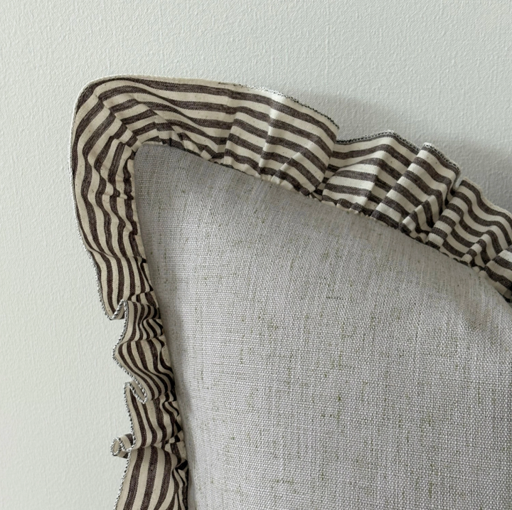 Dark Brown Stripe Ruffle Edge Cushion Cover (45cm x 45cm)
