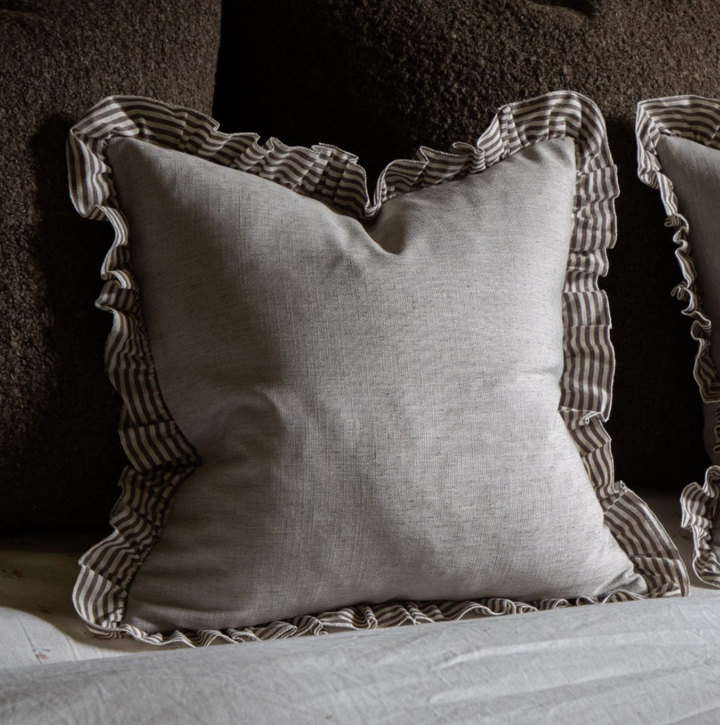 Dark Brown Stripe Ruffle Edge Cushion Cover (45cm x 45cm)