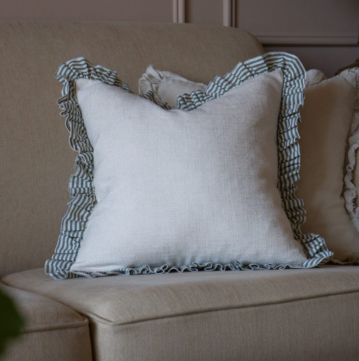 Green Stripe Ruffle Edge Cushion Cover (45cm x 45cm)