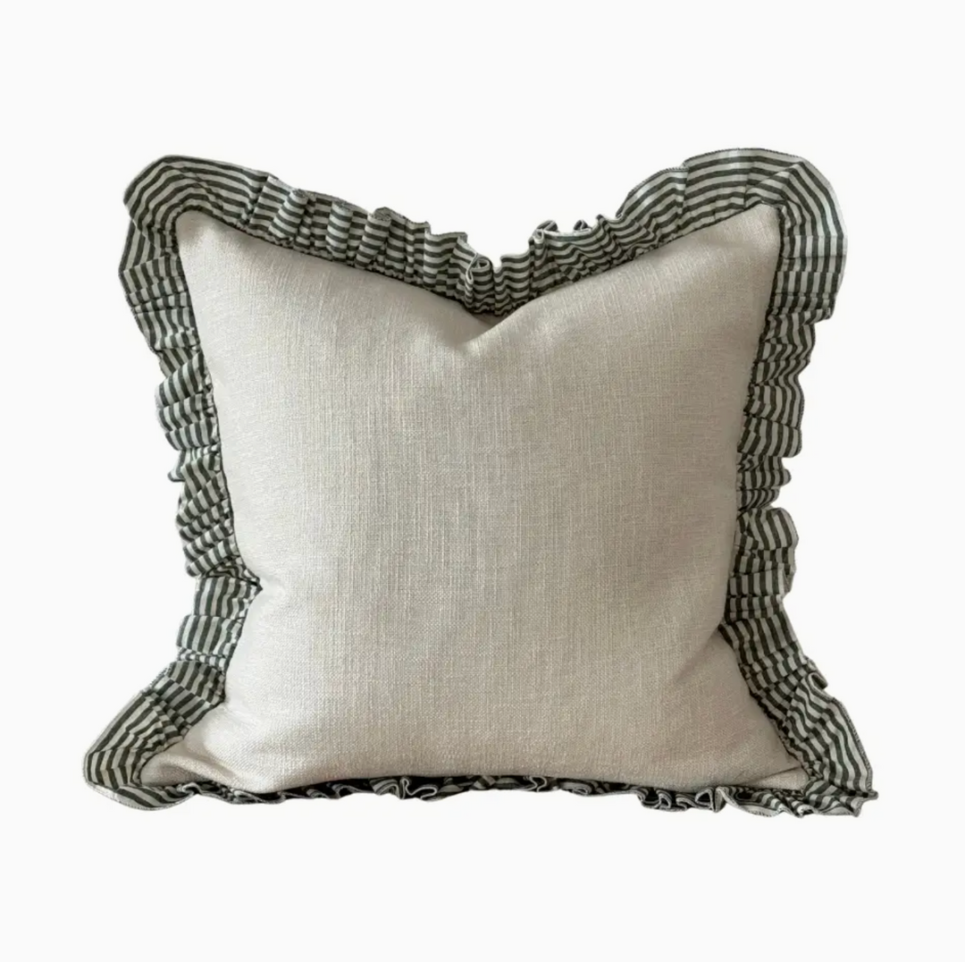 Green Stripe Ruffle Edge Cushion Cover (45cm x 45cm)