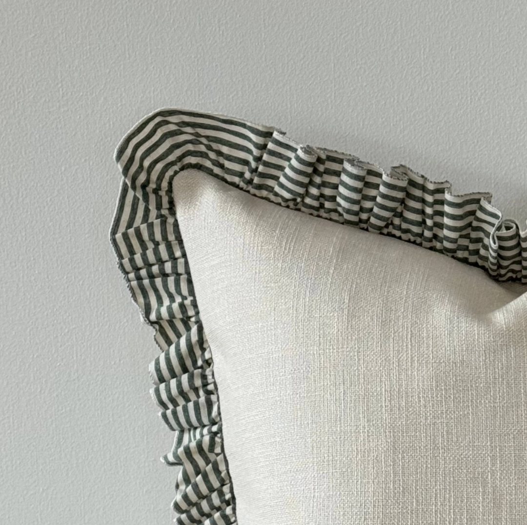 Green Stripe Ruffle Edge Cushion Cover (45cm x 45cm)
