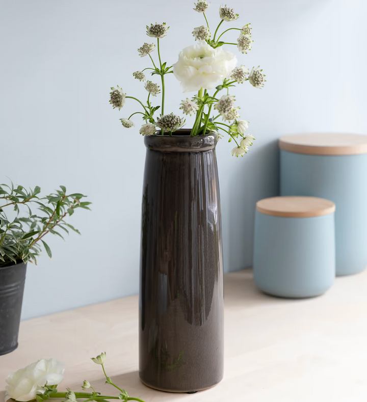 Ravello Crackle Glaze Bottle Vase - Charcoal Grey