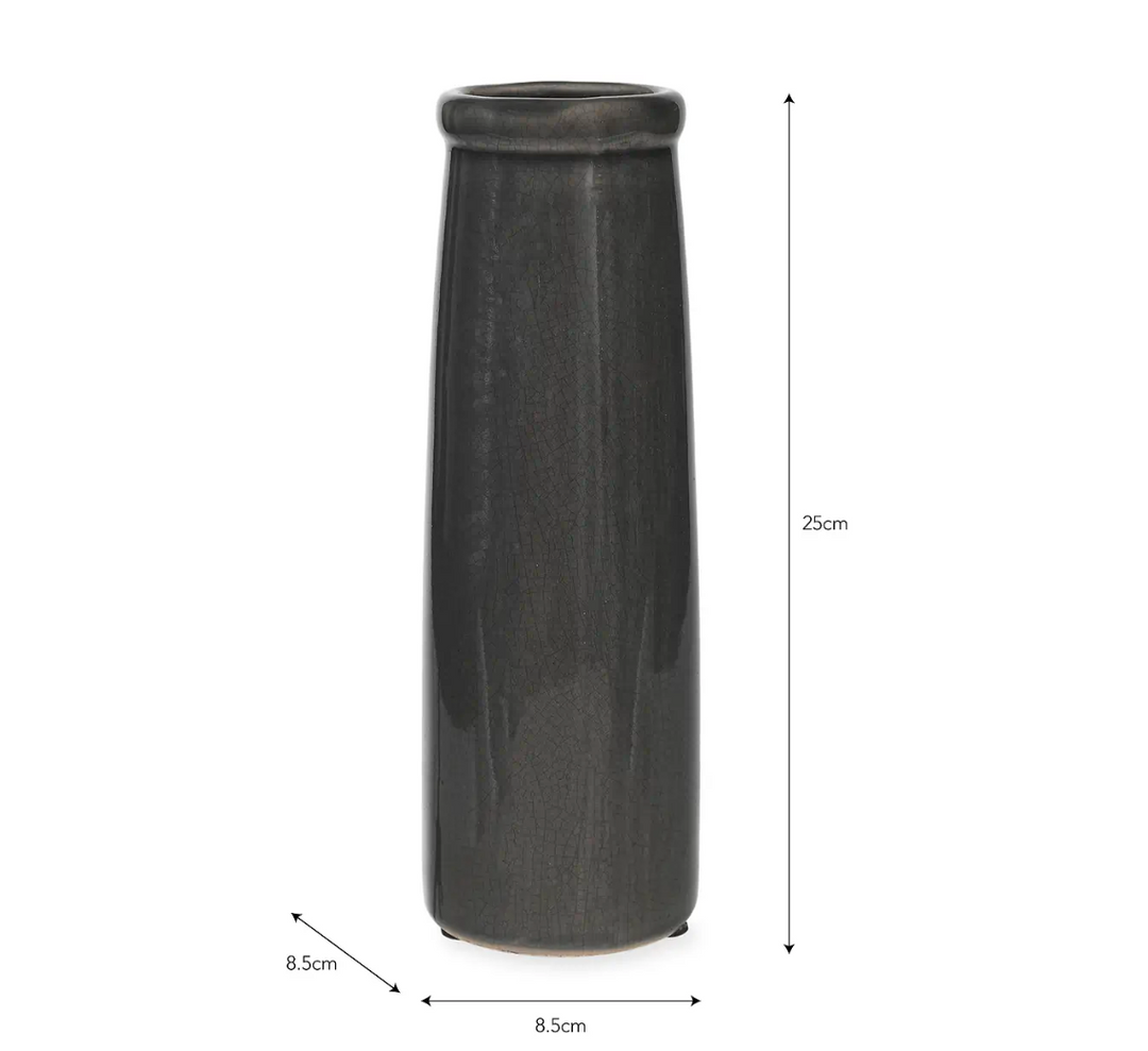 Ravello Crackle Glaze Bottle Vase - Charcoal Grey