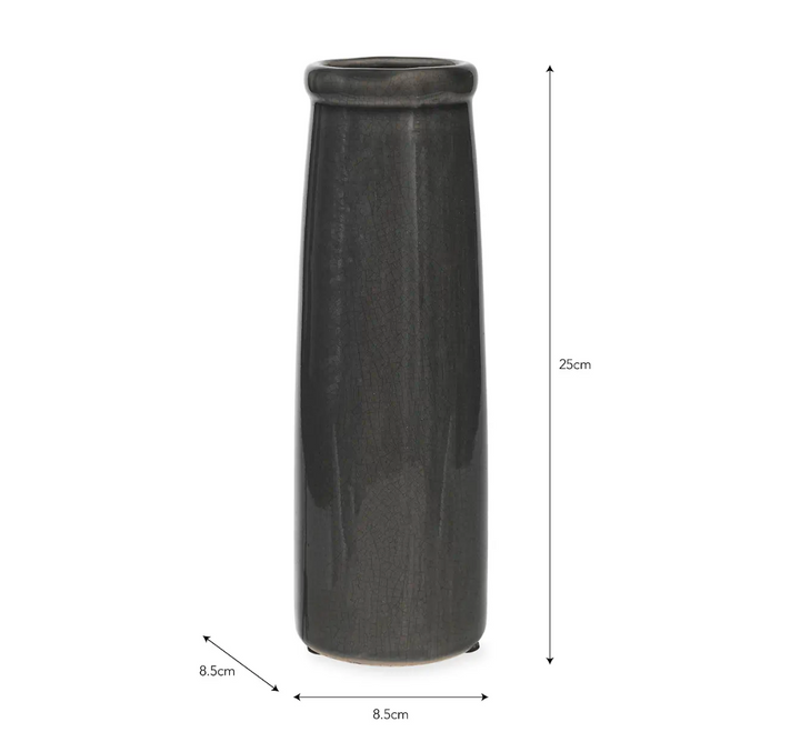 Ravello Crackle Glaze Bottle Vase - Charcoal Grey