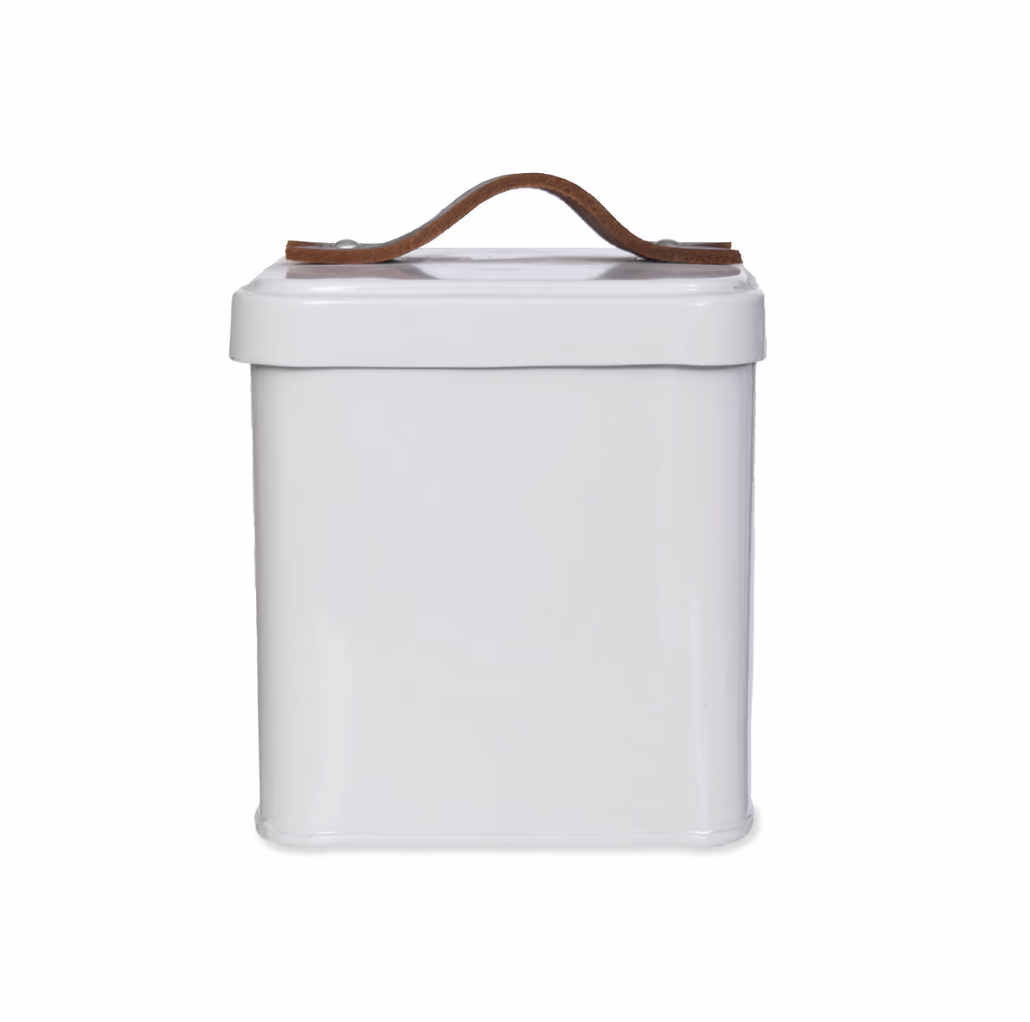 Pet Treat Tin With Leather Handle - Chalk White