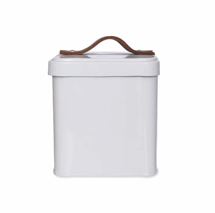 Pet Treat Tin With Leather Handle - Chalk White